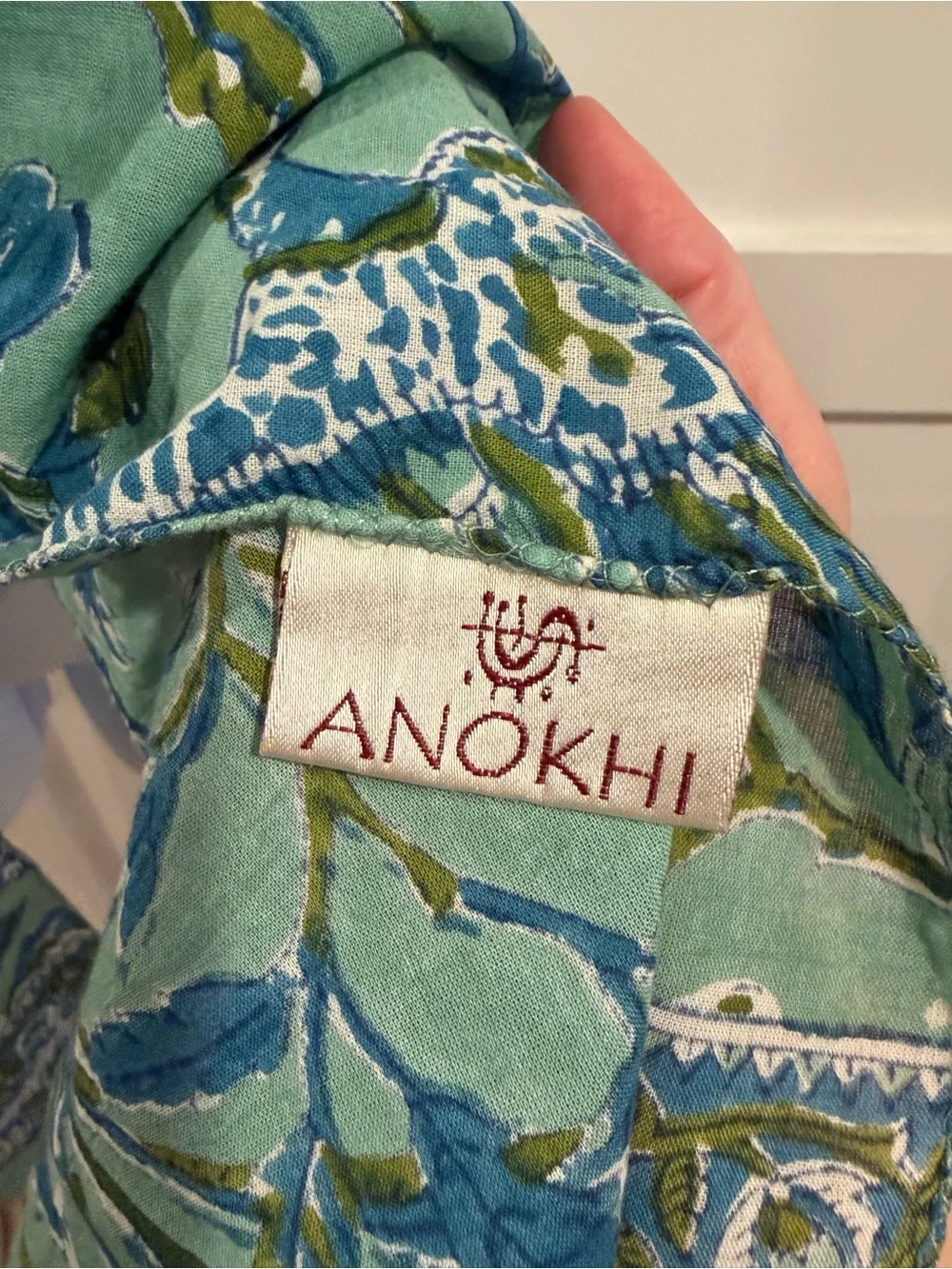 Anokhi 100% Cotton Block-Printed Rectangular Scarf 15”x72”